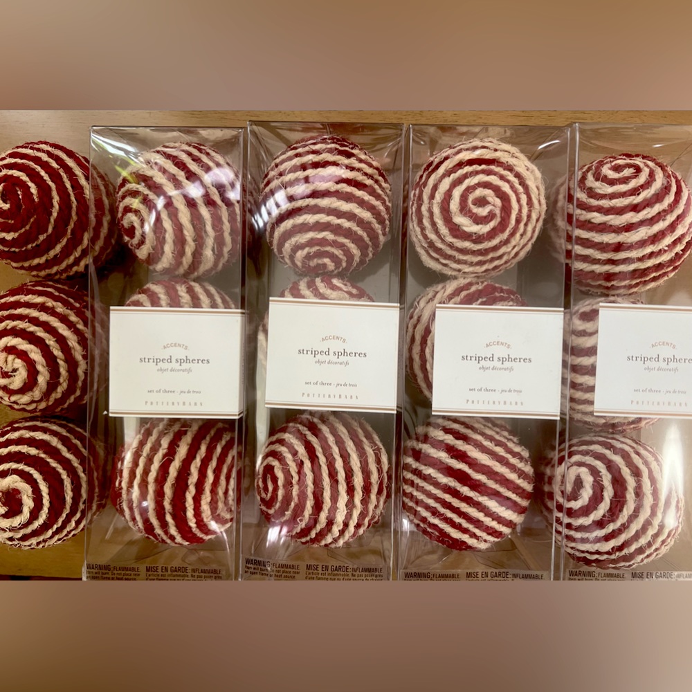 Pottery Barn 15 of striped spheres. New in box. One box is missing